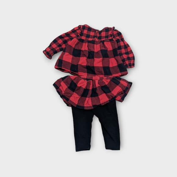 6-12 Months Baby Gap Red Black Buffalo Check Plaid 2 Piece Cotton Flannel Outfit - Picture 1 of 6